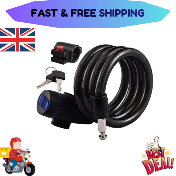 Bike Lock Heavy Duty Cable Anti Theft Bicycle 2 Key Security Chain Scooter Lock